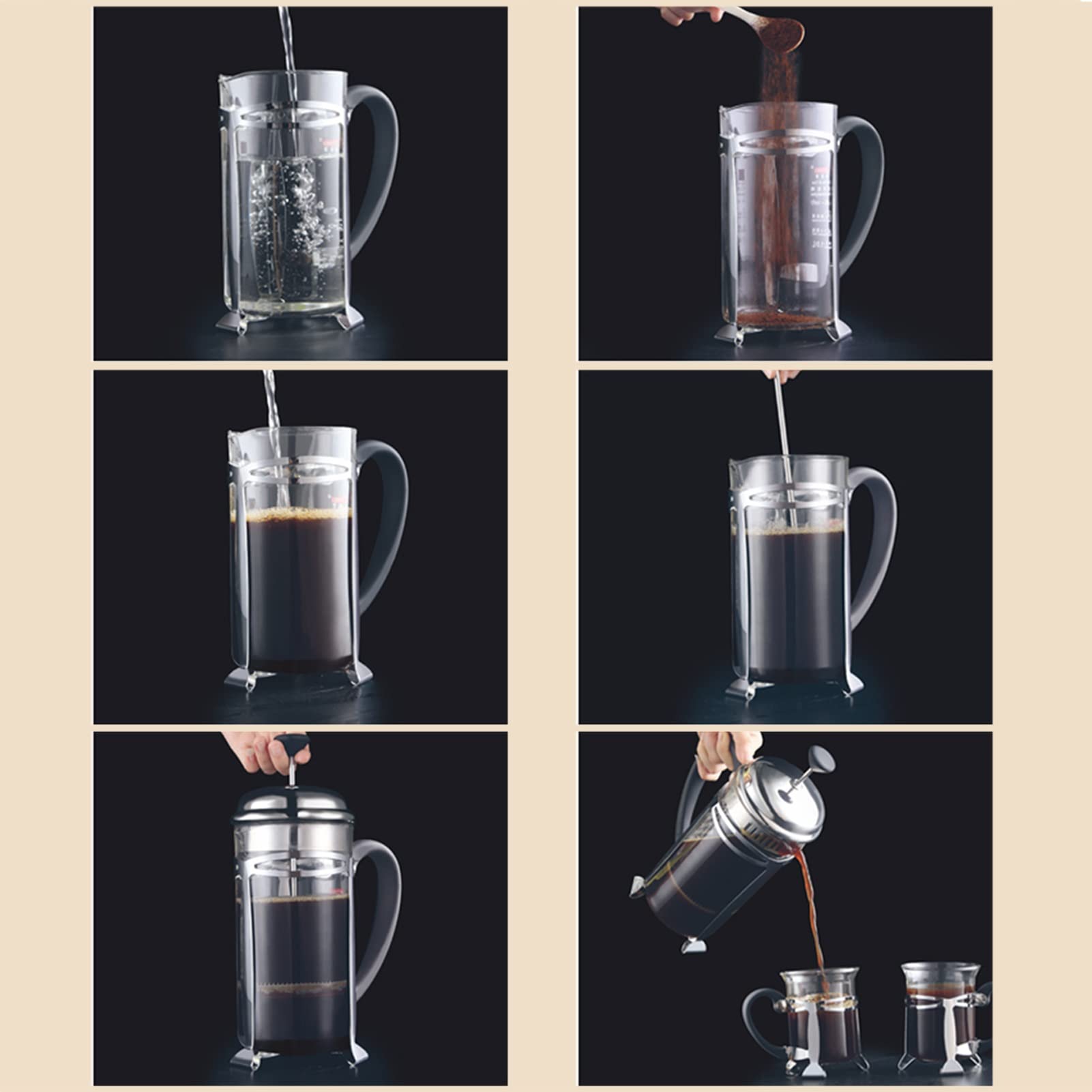Cafetera Émbolo French Press, Cafetera Francesa De Vidrio De Borosilicato Resistente Al Calor con Filtro De Acero Inoxidable, Cafetera De Piston Espresso para Café Té Suelto Y Espuma De Leche