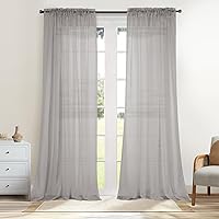 Vista 15 de Dreaming Casa Cortinas traslúcidas lisas con bolsillo para barra, 2 paneles de 52 pulgadas de ancho x 96 pulgadas de largo, color blanco