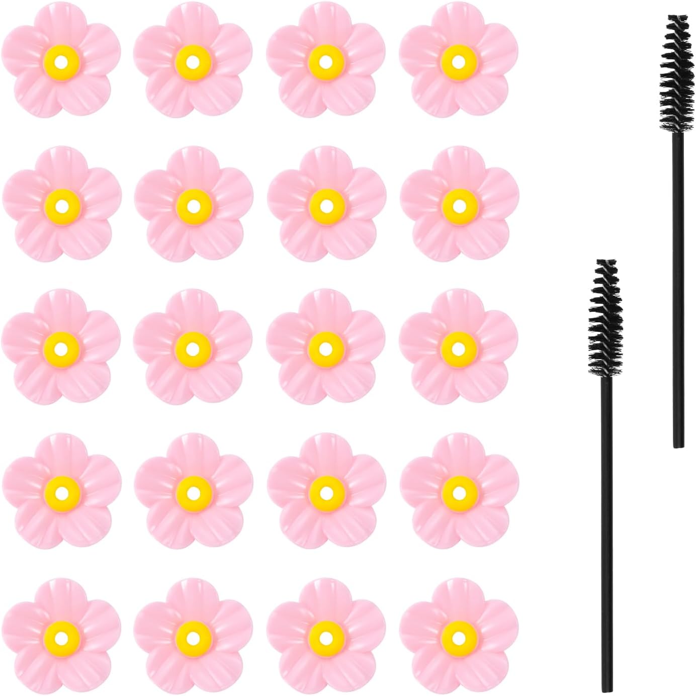 20pcs Hummingbird Feeder Replacement Flowers, Pink Bird Plastic Outdoors Hanging Hummingbird Feeder Parts Accessories with Cleaning Brushes Bee Guards & Feeding Ports (Yellow Core)