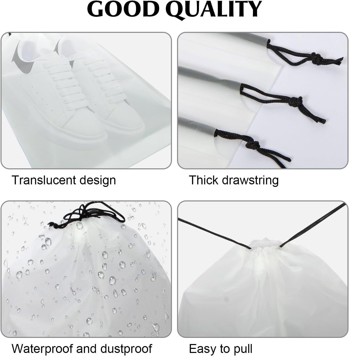 6 Pack Clear Drawstring Travel Shoe Bags, Large Size Transparent Storage Organizer for Men Women