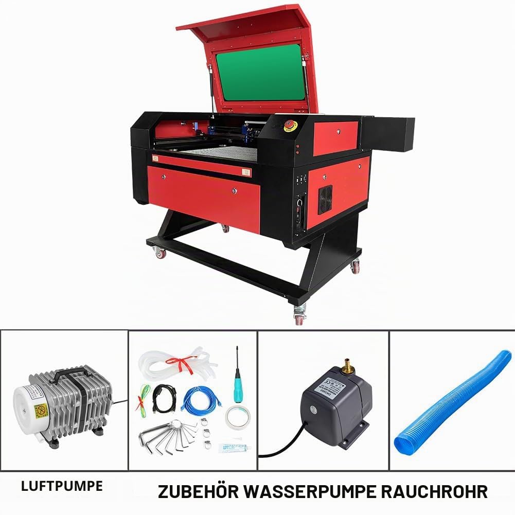 Co2 Laser 80W Laser Graviermaschine Plottermaschine Snapmaker Gravurwerkzeug 700 x 500mm 220V Europlug Ruida Control mit USB-Anschluss für Papier/Kunststoff/Leder/Harz/Bambus/Holz (80W mit Halterung)