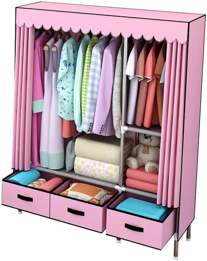 Cloth Wardrobe Clothes Closet, Portable Closet Wardrobe Storage Closet Standing Closet Fabric Cabinet Portable Wardrobe,Pink_125x45x168cm