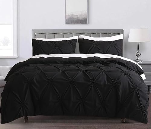 Miniatura 3 de SLEEPBELLA Juego de edredón de 3 piezas, diseño floral fruncido, color negro, tamaño King, relleno interior de microfibra suave, alternativo, Shabby