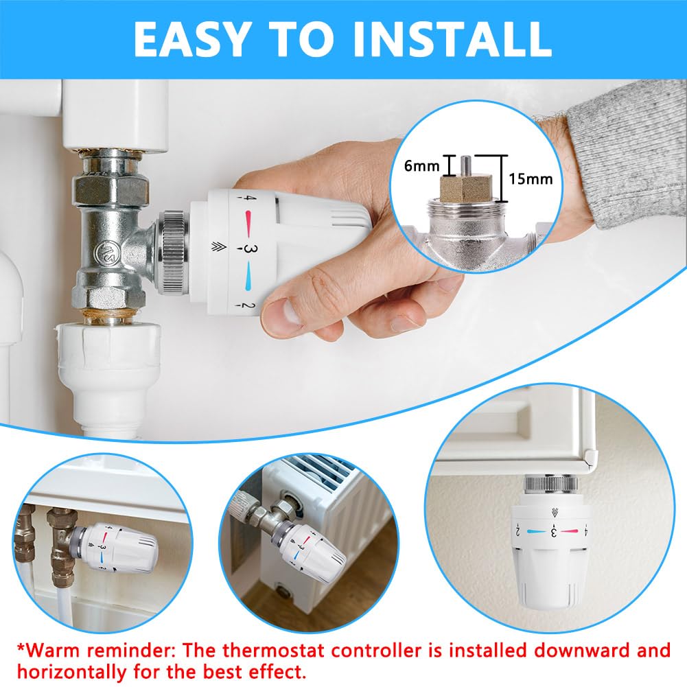 Flintronic 6pcs Tête de radiateur thermostatique, Tête thermostatique, raccord M30 x 1,5,Tête thermostatique Intelligente pour Thermostat Intelligent et Pack Chauffage collectif