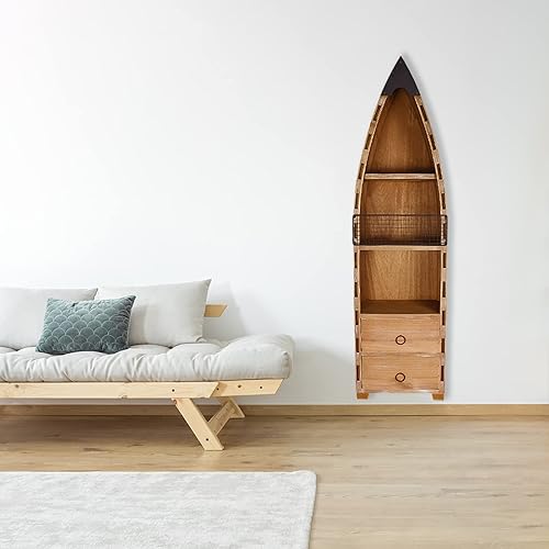 Miniatura 4 de Aecipl Estante de madera maciza para barco, decoración de pared náutica, estantería con temática de playa, estantes grandes de madera de 3 niveles