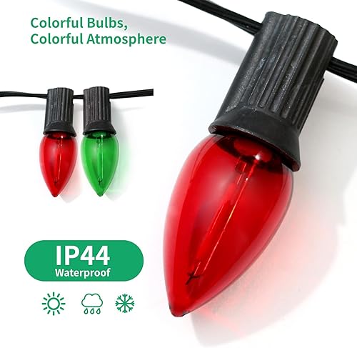 Miniatura 5 de Meconard Bombilla LED C7 de repuesto para Navidad, bombillas LED inastillables C7 para luces de Navidad para interiores y exteriores, base de