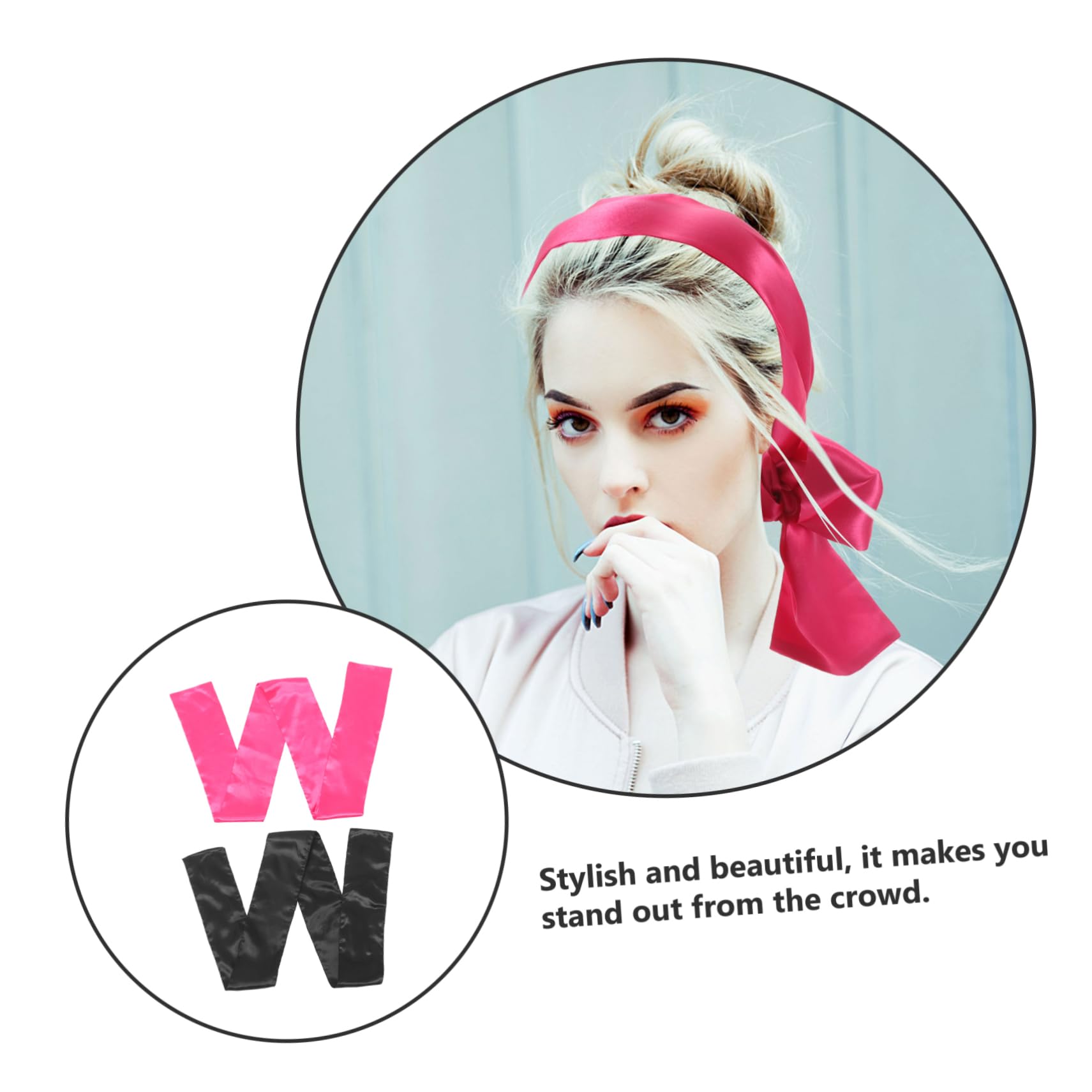 Housoutil 6piezas De Satén Para Banda Para Mujeres Accesorios De Cabello Color Rosa y Negro