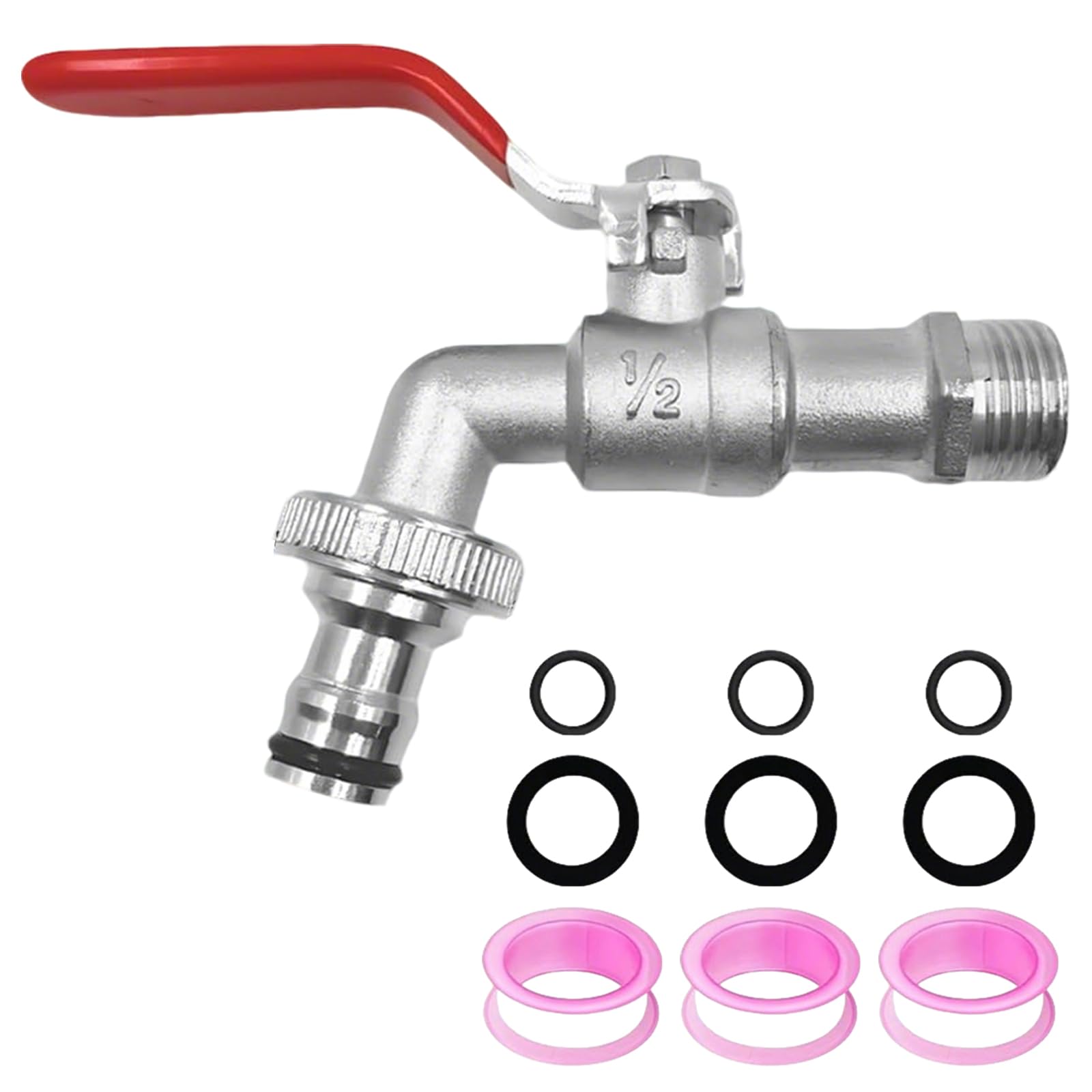Bibcock Output Garden Tap, G1/2" Inlet and G3/4" Outlet Zinc Lloy Outside Tap, Water Butt Taps with Fittings, Garden Tap Rust Outdoor Water Faucet for Gardens Household Industry (Red)