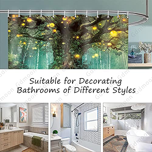 Gdmoon Forest Shower Curtain Magic Tree Lanterns River Dream Tree Of Life Fantasy Fairy Tale Waterfalls Colorful Plants Natural Landscape Fabric Bathroom Curtain Set 72X72In Yllmgd873 #TOP7