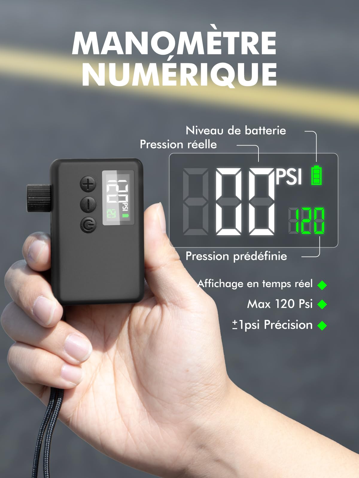 GPUTEK Pompe À Vélo Électrique, Pompe Électrique, Auto-Off Et Lumière LED. pour Les Vélos Électriques, Les Vélos De Montagne, Les De Ville Et De Course avec des Valves De Presta Et Schrader