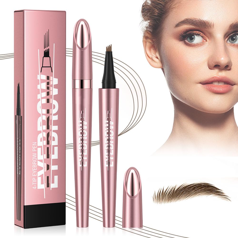 Crayon Sourcil imperméable avec 4 pointes de fourchette, 3D Micro Crayon Sourcils, Sourcils Maquillage Crayon Sourcil Waterproof crée sans effort des sourcils d'apparence naturelle (1# Brun clair) - 1