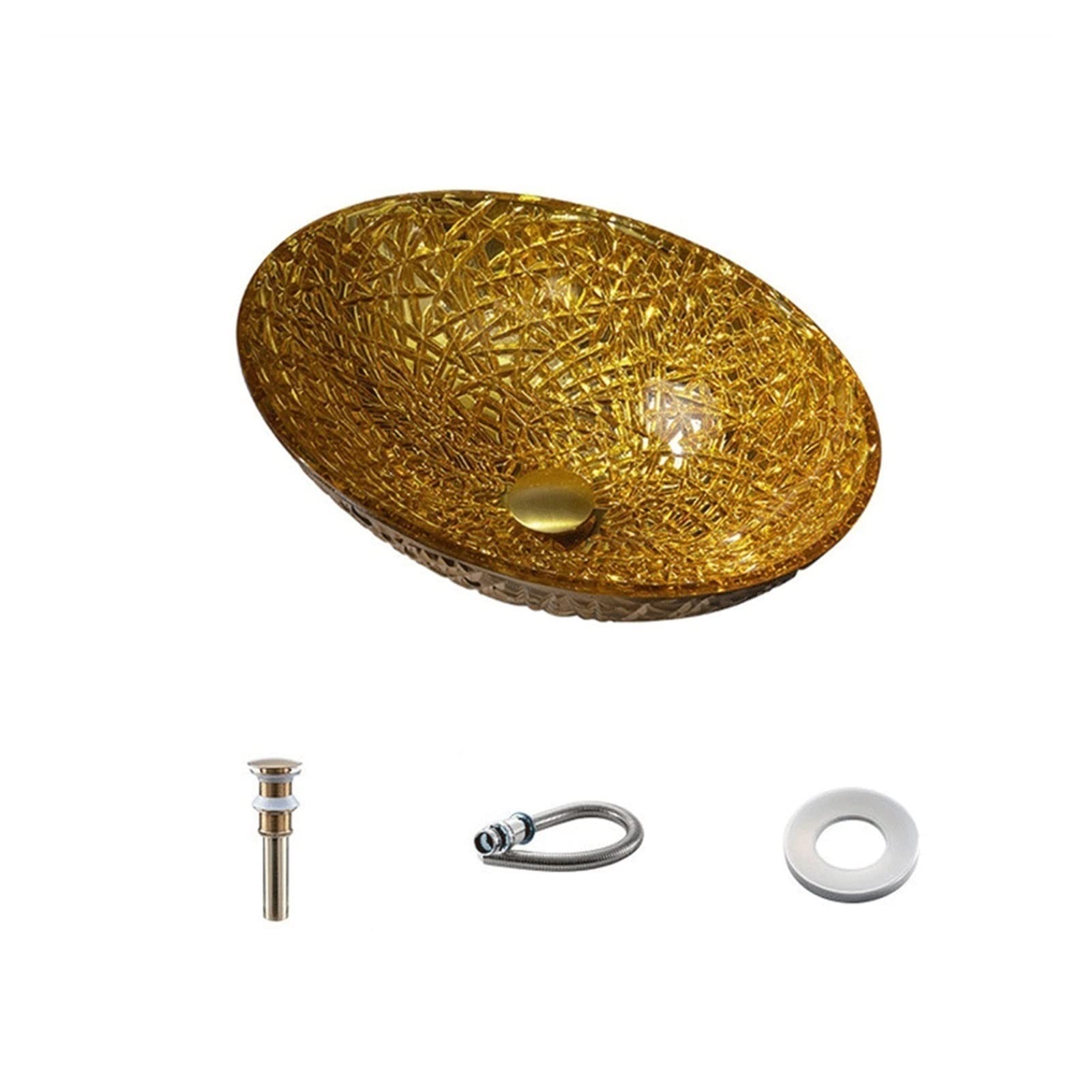 Aderfetbi B Athroom Sink Athroom Vessel Sinks Galvanized Tempered Glass Wash Asin Home Oval Golden Sink(B)