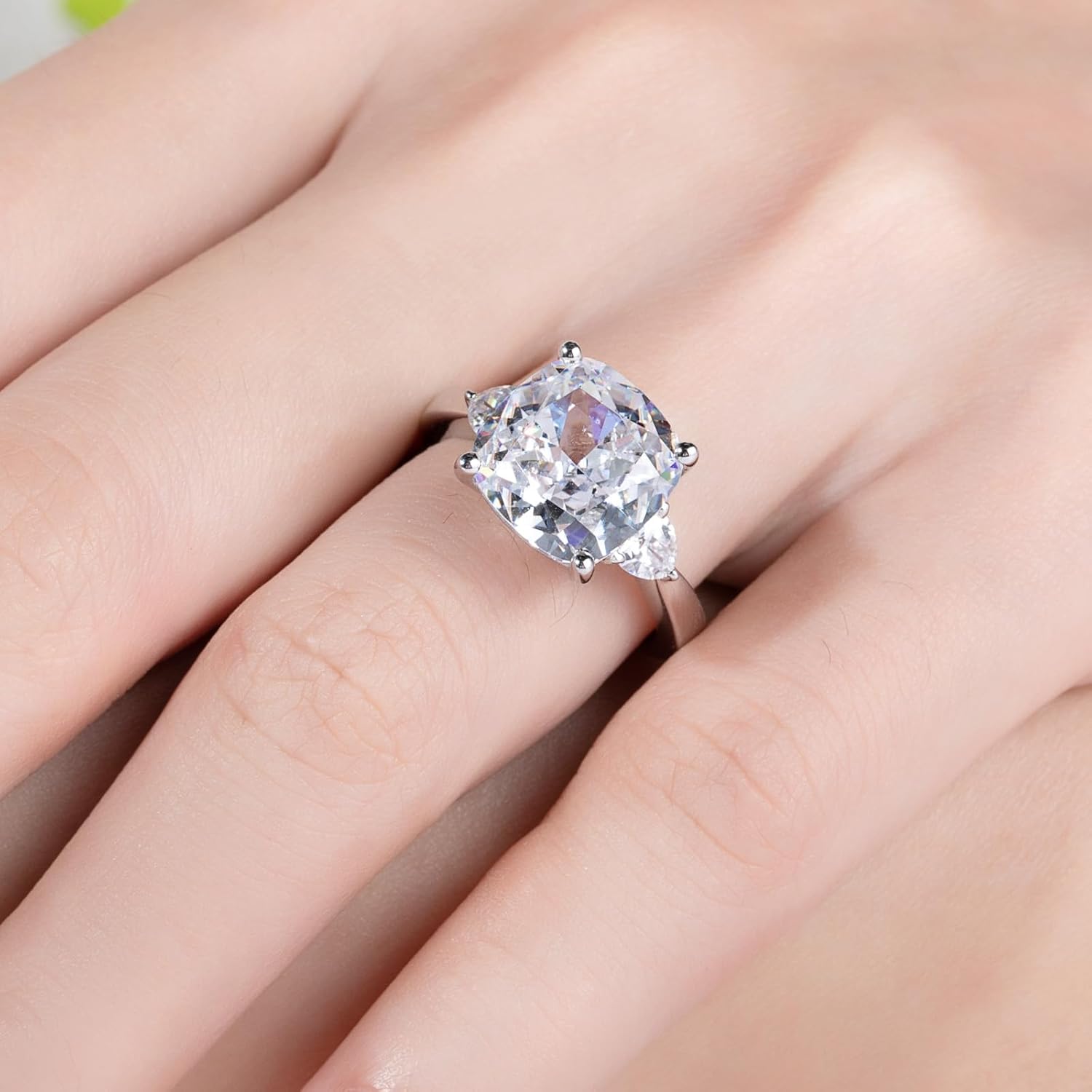 3ct-7ct Cubic Zirconia 3 Stones Engagement Rings 5A Grade Simulated Diamond Cushion Cut/Emerald Cut/Asscher Cut/Heart Cut CZ Anniversary Promise Wedding Rings for Women - Image 8