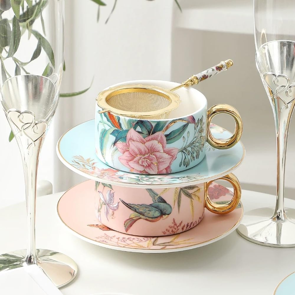 Tazas de café y tazas de café expreso, juego de 4 tazas de café y platillo apilables, juego de tazas de té de cerámica