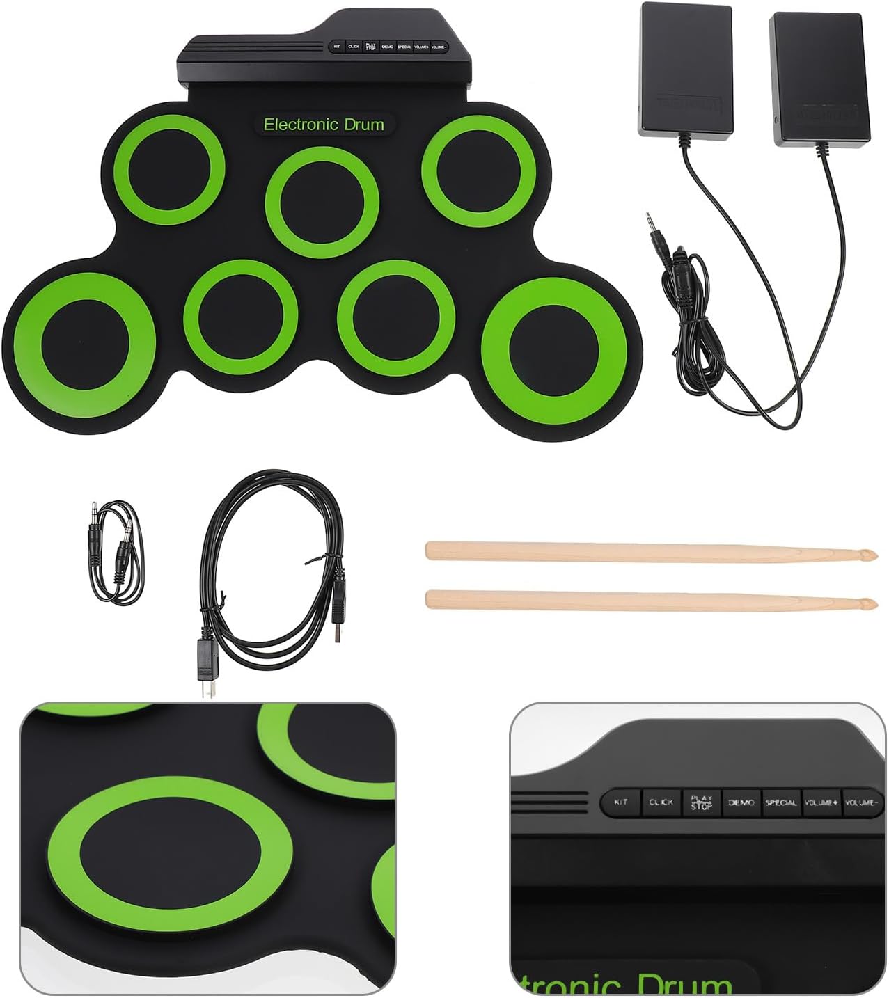 YARNOW ポータブルシリコンドラムセット USB接続 手巻き電子ドラム と 初心者向け 家庭用練習用 1Set