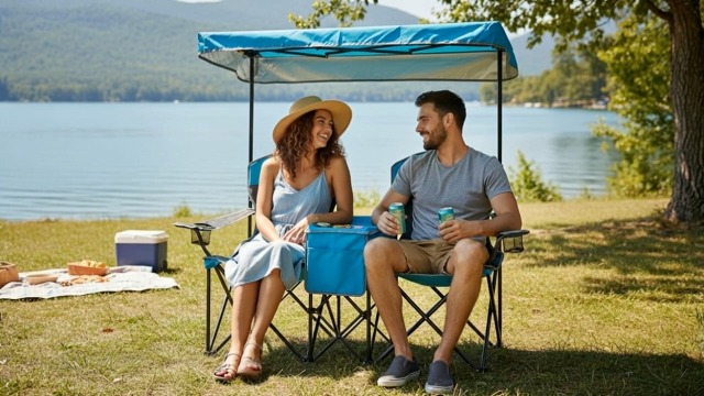 Amazon.com : DORTALA Double Camping Chair with Canopy, 2 Person