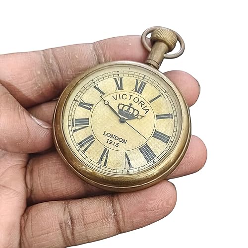 2" Victoria London Brass Pocket Watch With Chain - Antique