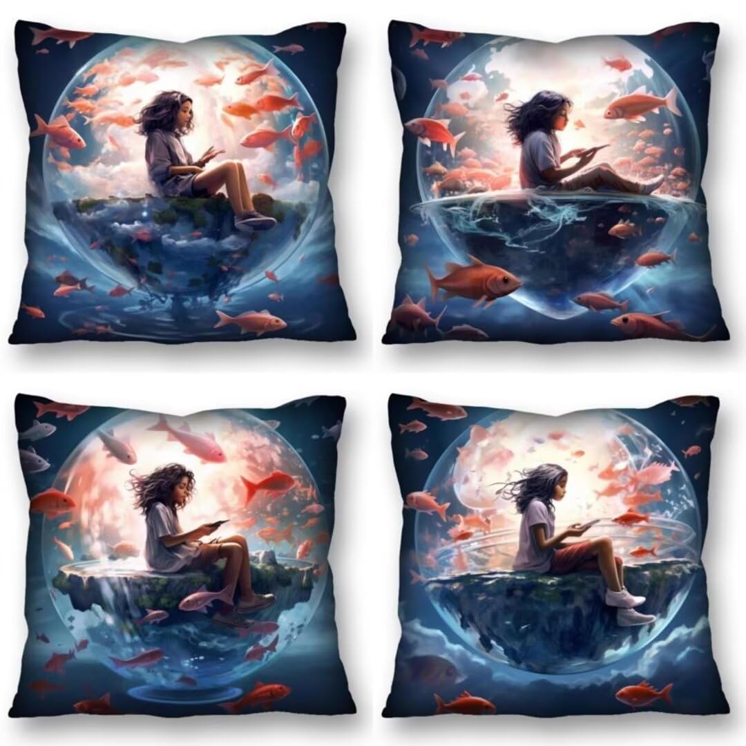 Juego de 4 Fundas de Cojines 70x70 cm Cojines burbuja chica Funda Cojin Cuadrados de Lino Fundas Cojines Sofá Cojines Decorativos para Salón Sofá Dormitorio Coche Jardín Silla Decoración del Hogar
