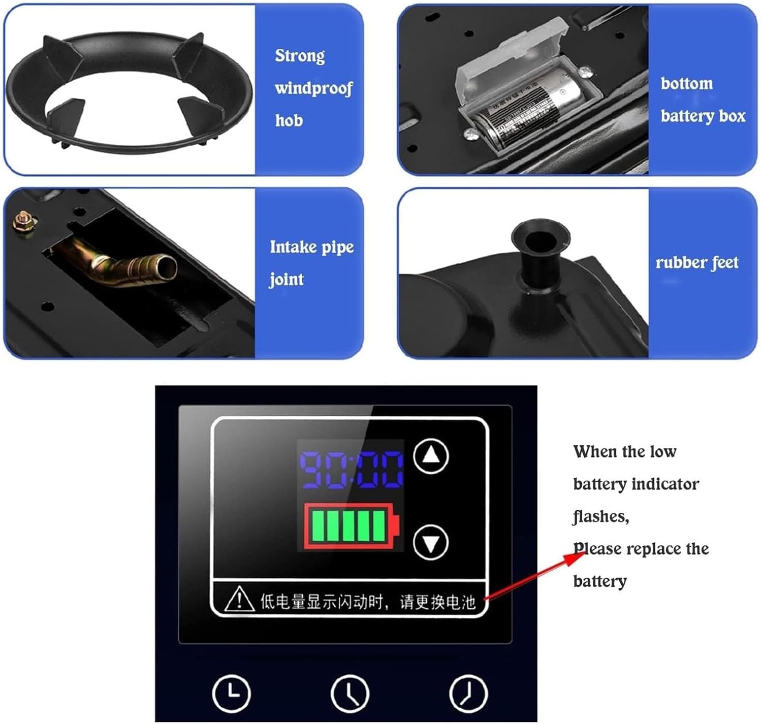 5.2KW Gas Stove - Indoor Tempered Glass Gas Cooker, Home Kitchen Stove Burner, With Timer Function, Kitchen Single Burner Gas Hob Table, For Outdoor Freestanding Camping Cooktop(LPG)