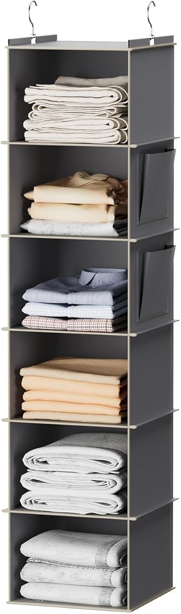 Hanging Closet Organizer and Storage, 6-Shelf Closet Hanging Storage Shelves, Grey