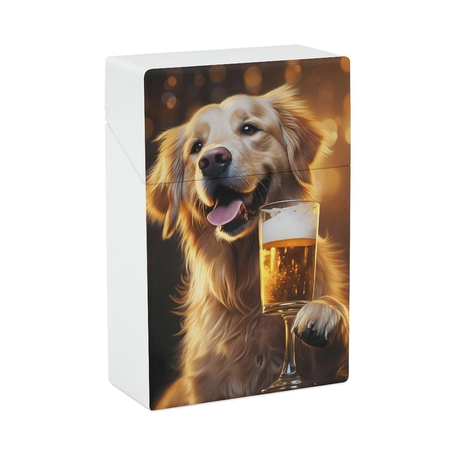 Gold Retriever Dog and Beer Cigarette Case Plastic Cigarettes Box Smoking Accessories for Men Women