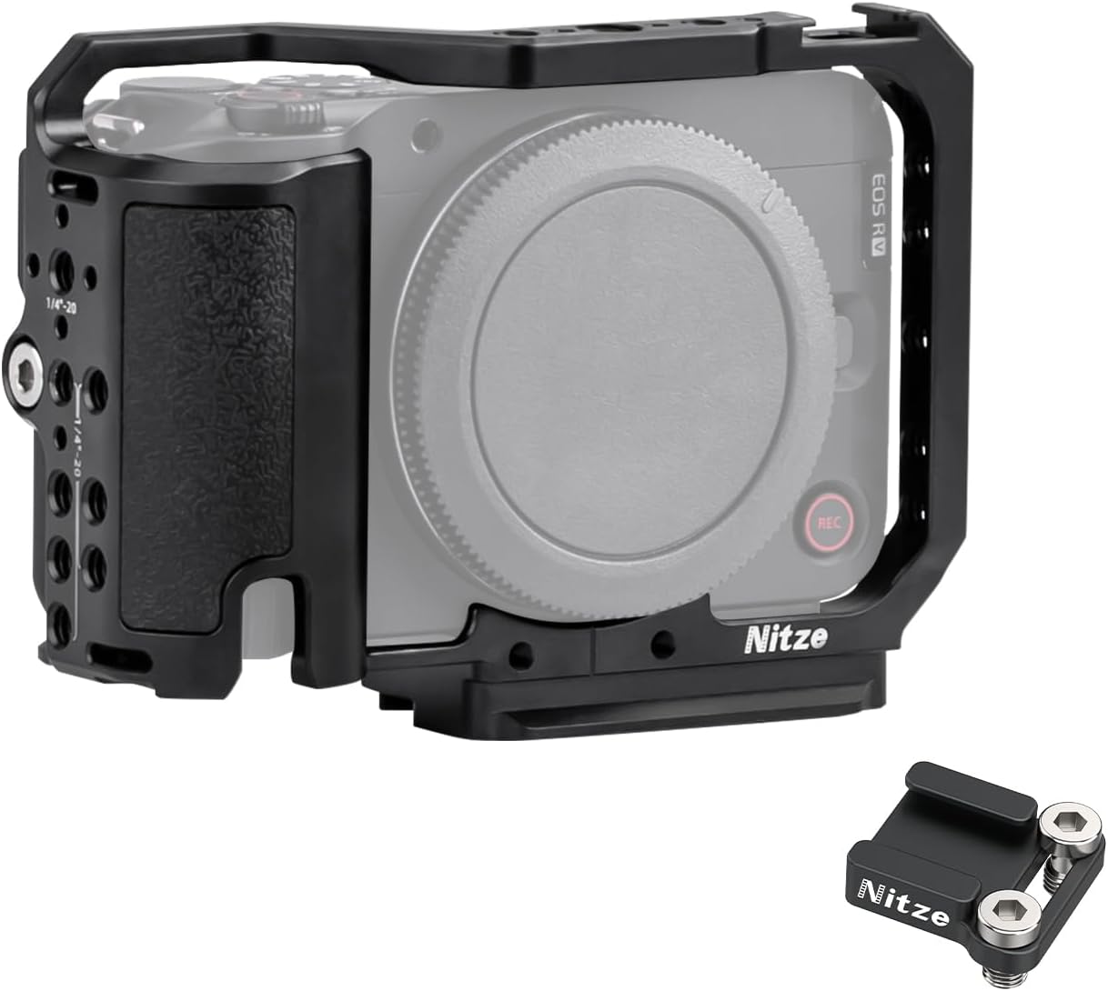Nitze R50V Cage for Canon R50 V Camera, with Cold Shoe Adapter and Built-in Ergonomic Silicone Grip, Quick Release for Arca and Cold Shoe, Supports Vertical Shooting - T-C07A