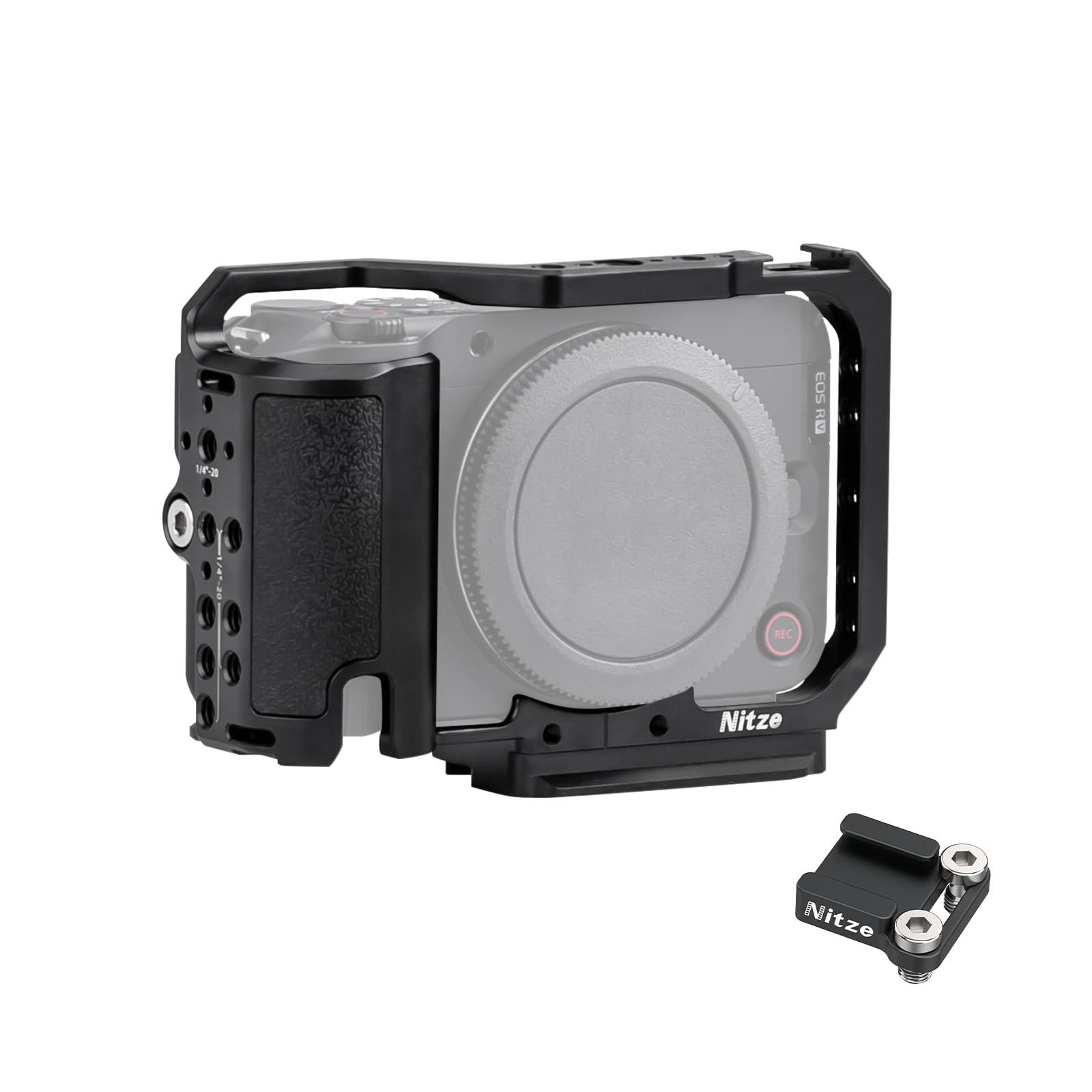 Nitze R50V Cage for Canon R50 V Camera, with Cold Shoe Adapter and Built-in Ergonomic Silicone Grip, Quick Release for Arca and Cold Shoe, Supports Vertical Shooting - T-C07A