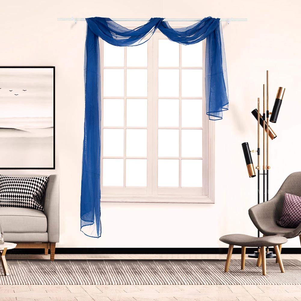 BOYOUTH Beautiful Elegant Solid Color Soft Transparents Voile Window Decor Scarf Valance Topper Curtain Topper Long Window Treatment Scarves for Home Decor,Wedding(35"x78"-Dark Blue) 1 Panel
