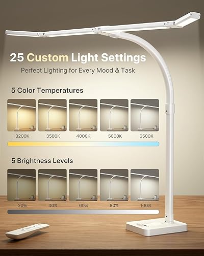Miniatura 8 de ONEMIX 42" LED Desk Lamp for Home Office, Eye-Caring Desk Light with Adjustable 4-Segment Bar, 1800LM Bright, Remote, Architect Table Lamp with Base