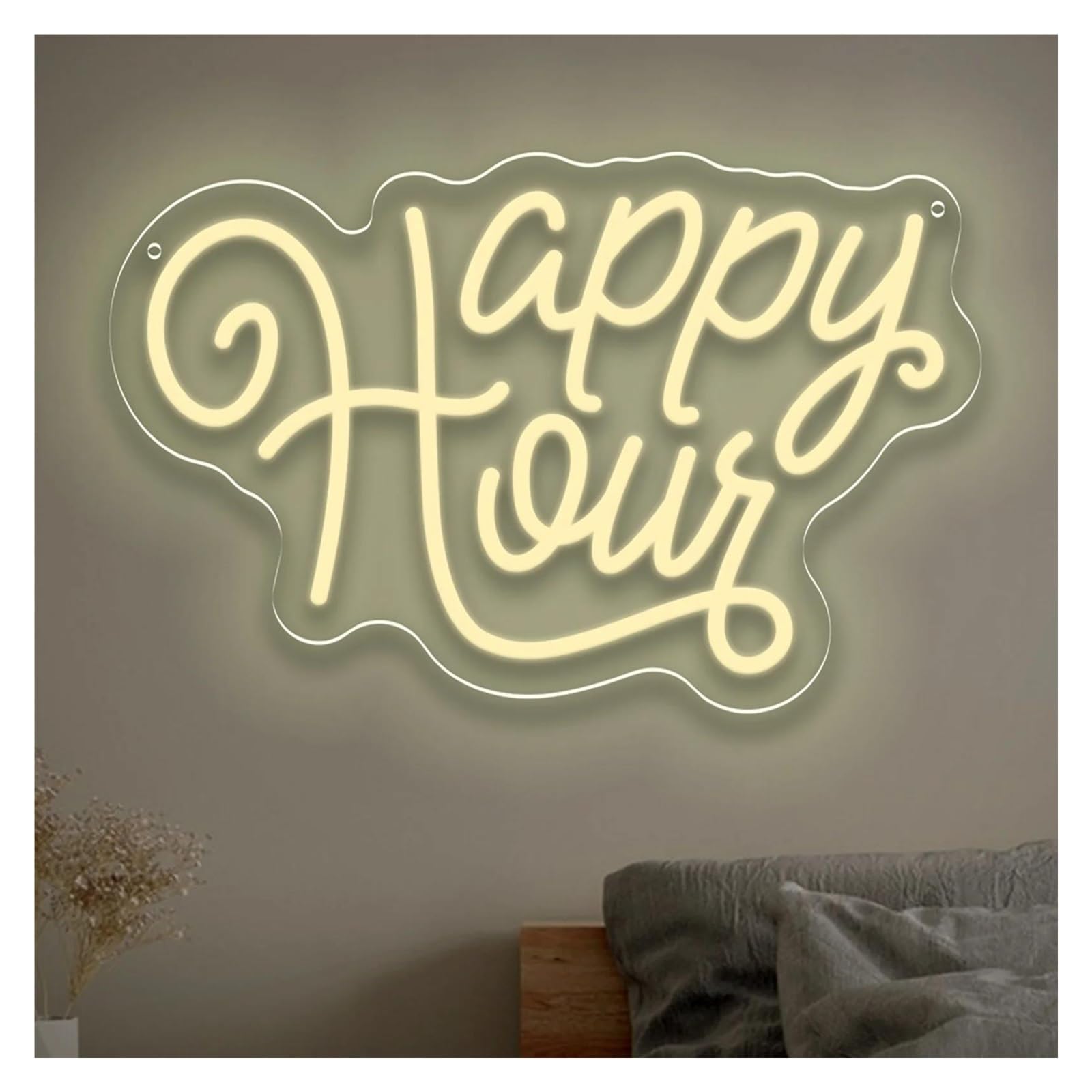 RONGCH Hanging Art Neon Signs Happy Hour Neon Sign LED Light Dimmable for Bedroom Bar Club Coffee Shop Man Cave Home Bar Party Decor 40.6cmx26cm