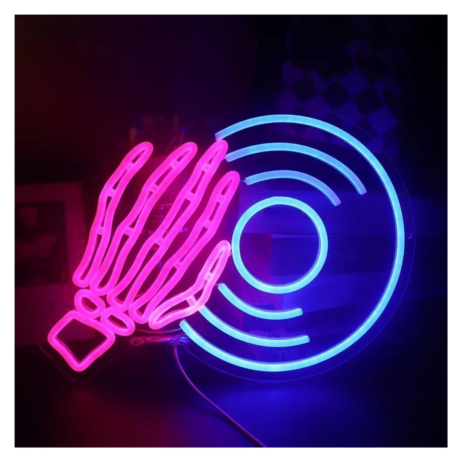 RONGCH Hanging Art Neon Signs Skull Record Neon Sign LED Light Dimmable for Bedroom Club Music Show Studio Party Personzalized Decor 44.2cmx43.68cm