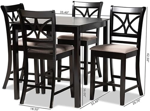 Miniatura 8 de Baxton Studio Chandler - Juego de pub tapizado de madera con acabado espresso (5 piezas)