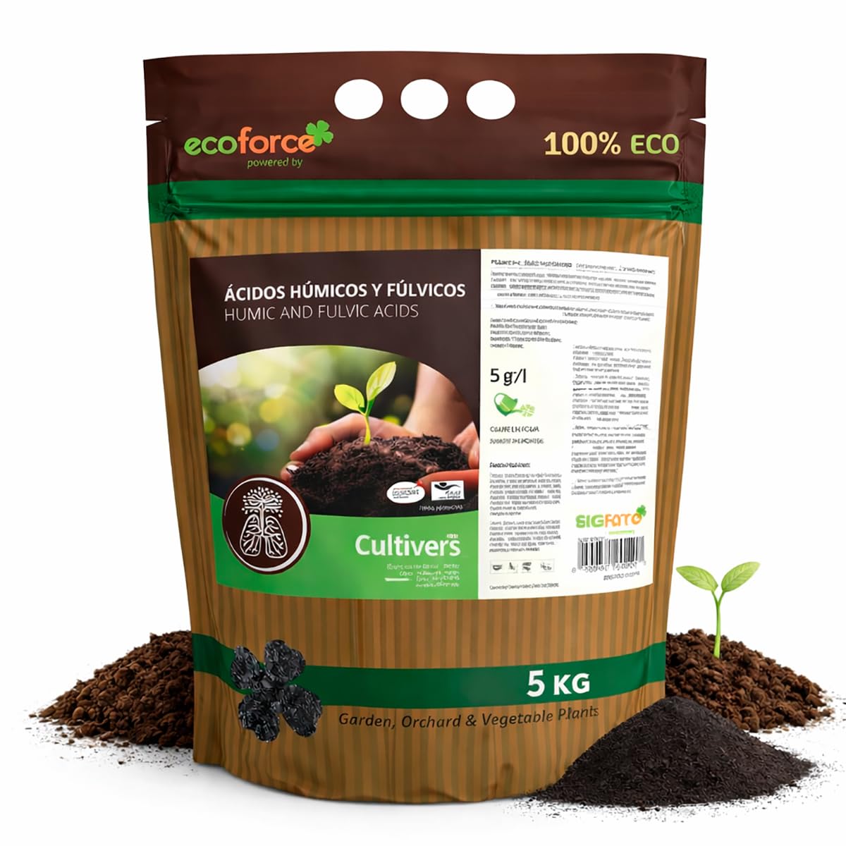 CULTIVERS Engrais acide humique et fulvique 5 kg. Engrais super concentré à 82%. Produit Leonardite 100% soluble. avec enregistrement écologique