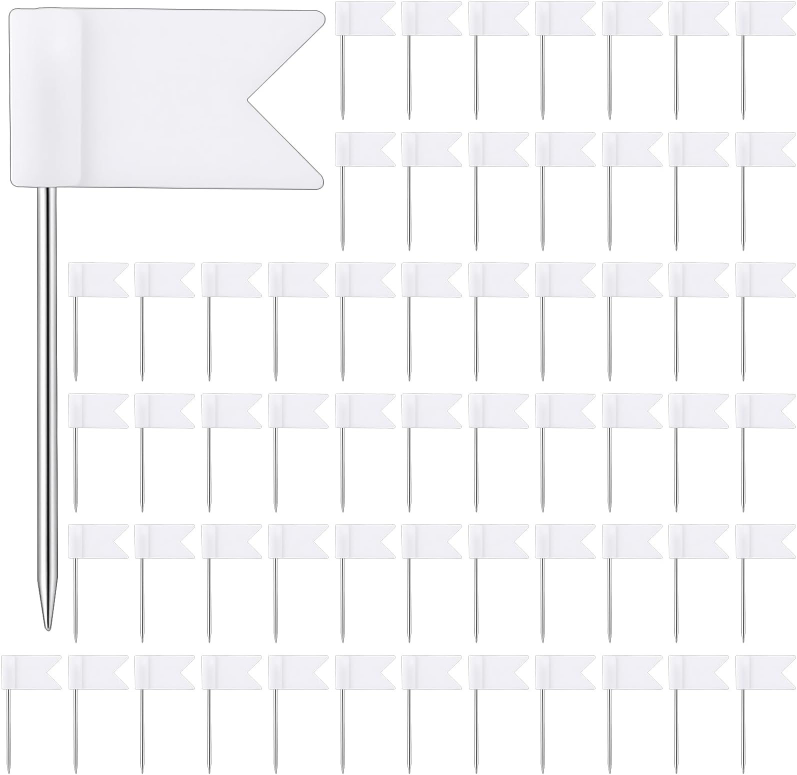 Flag Push Pins, 70 Pcs White Map Pins for Travel Map Plastic Head Label Pin with Steel Point Thumb Tacks for Bulletin Cork Board Picture Hanging Classroom Home Office School Use DIY Craft Project