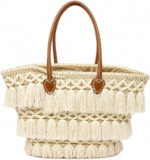 Cabas artisanal en raphia naturel, fait main, cabas bohème avec anses en cuir, grand sac d’été pour plage, shopping et voyage