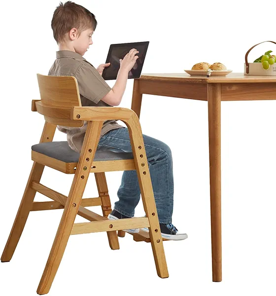 Leesinwing Solid Wood high Chairs for Toddlers,High Chair Grows with Kid for Dining, Study Chair for Children, Light Brown