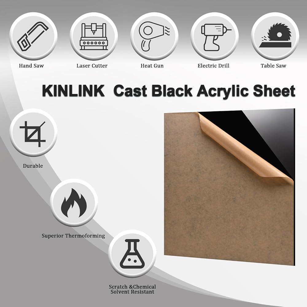 KINLINK 12x16 Plexiglass Sheets 1/8 inch Thick - 3mm Black Cast Acrylic Sheet, Plastic Board Polycarbonate Sheet for DIY Project, Craft, Table Top, Acrylic Sign and Wedding Invitation 4 Pack