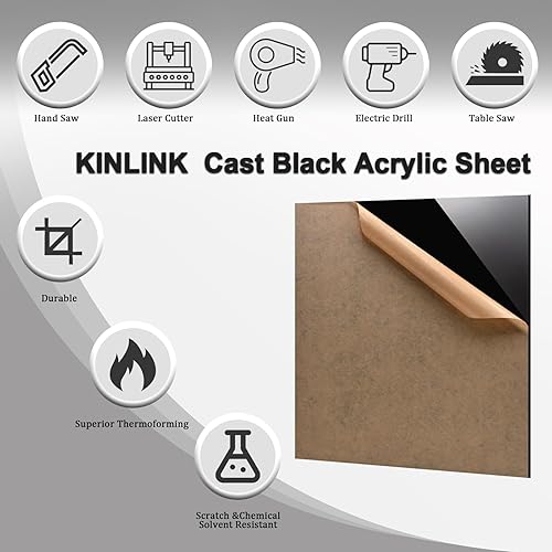 Miniatura 3 de KINLINK Láminas de plexiglás 6x12 de 18 pulgada de espesor - Lámina de acrílico negro fundido de 3mm, lámina de plástico policarbonato para