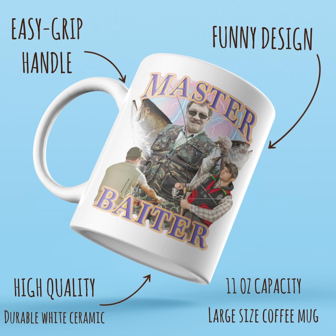 Master Baiter Mug - Ceramic Novelty gifts - Funny Gifts for Fishing Lovers or Men Him Dad Grandpa Fisherman Gift for Anglers- Fishing Gifts - 11 oz Coffee Mug White and black Tea Cup - Image 3