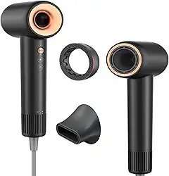 Secador de Cabelo Alta Velocidade de 1500W, Secador de Cabelo de 3 Velocidades de 3 Temperaturas com motor sem escovas de 110.000 RPM com Bico e Anel de essências, 127V (Preto)