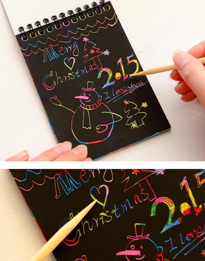 VAALYA TOYS Scratch Notepad with Magical Rainbow Color, Notepad with Pencil Stick Rainbow Scratch Book For child Magical Scratch Art Book (Multicolor) (Pack of 3) 3