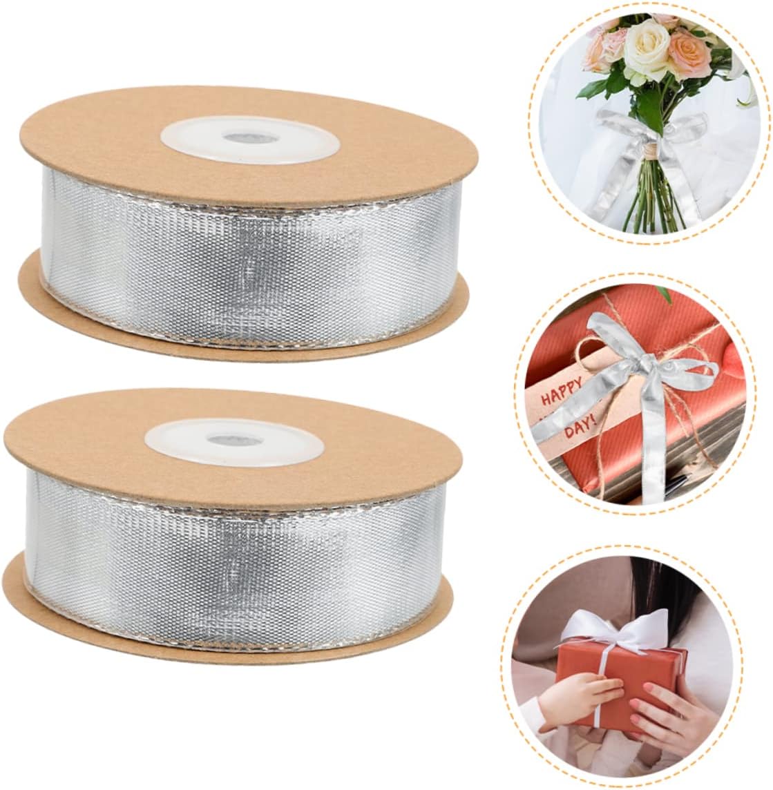 Decorative Ribbon Tape Gift Wrapping Xmas Halloween 2 Rolls Silver image 2