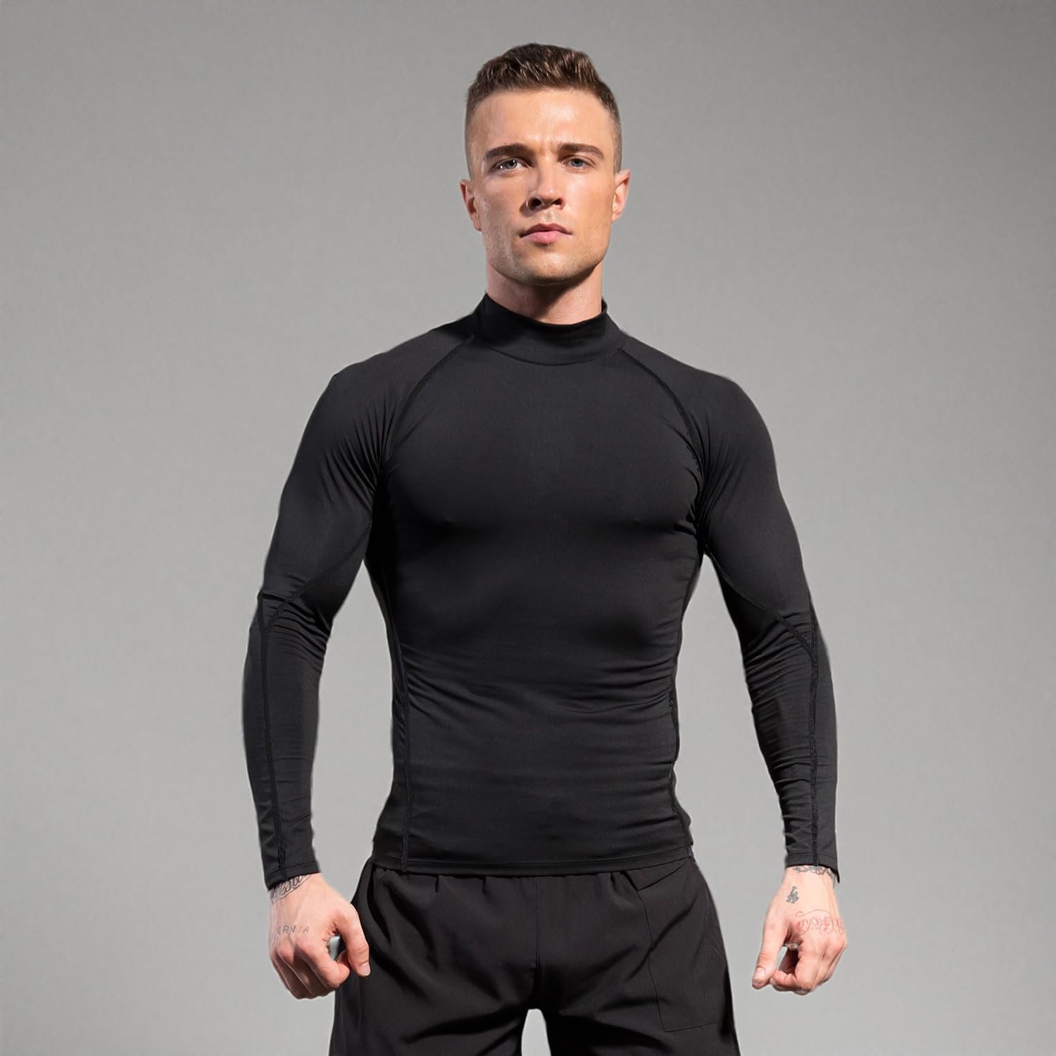 LANDUNSI 2 Pack Mens Mock Turtleneck Compression Shirt Football Long Sleeve Sports Undershirt Athletic Running Baselayer