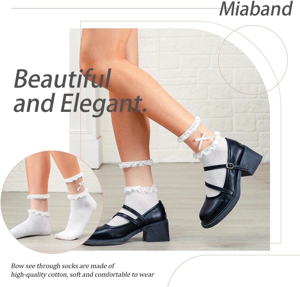 Lace Ankle Socks Cute Lolita Bow Fashion Socks Comfortable Cotton Dress Sock Summer Daily for Women 2 Pairs - Image 2
