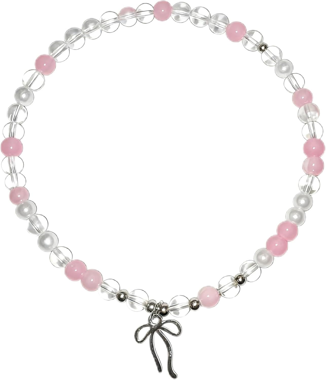18. NP1177 Pink Pearl and Bow Accent Double Layer Crystal Bracelet a Sweet and Simplified Design for a Charming Look