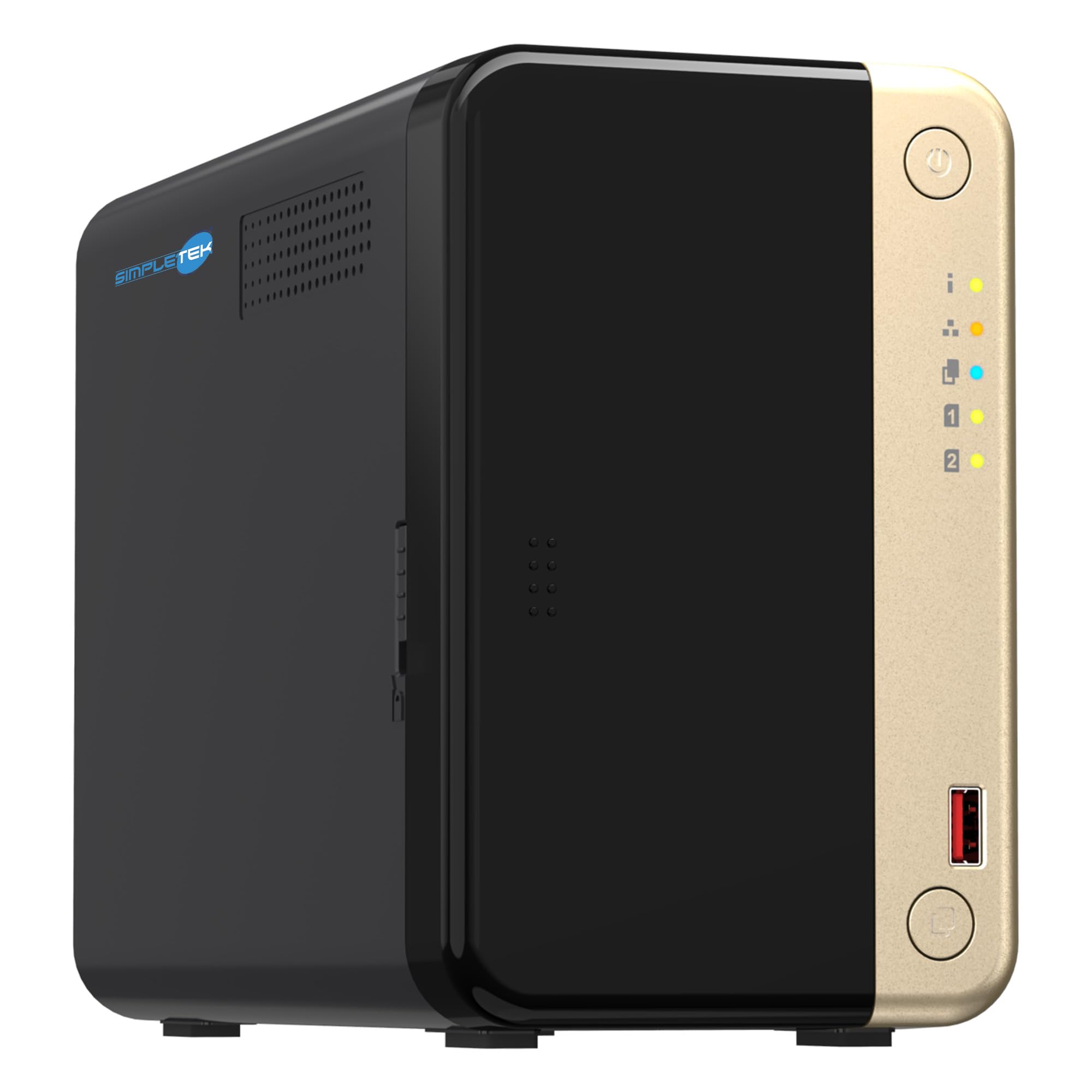 SIMPLETEK - Profesjonalny 2-komorowy serwer NAS - czterordzeniowy procesor - 8 GB pamięci RAM - w tym 2 x HDD 12 TB - 2 gniazda M.2 NVMe - podwójny port 2,5 GbE