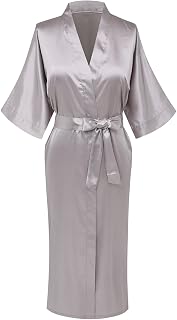 Women's Satin Kimono Robes Long Silky Bathrobe Bridesmaid Sleepwear for Wedding Party Getting Ready