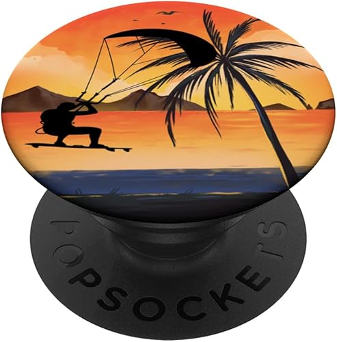 Palm Tree Sunset Kitesurfer Kiteboard Kitesurf Kitesurfing PopSockets Swappable PopGrip