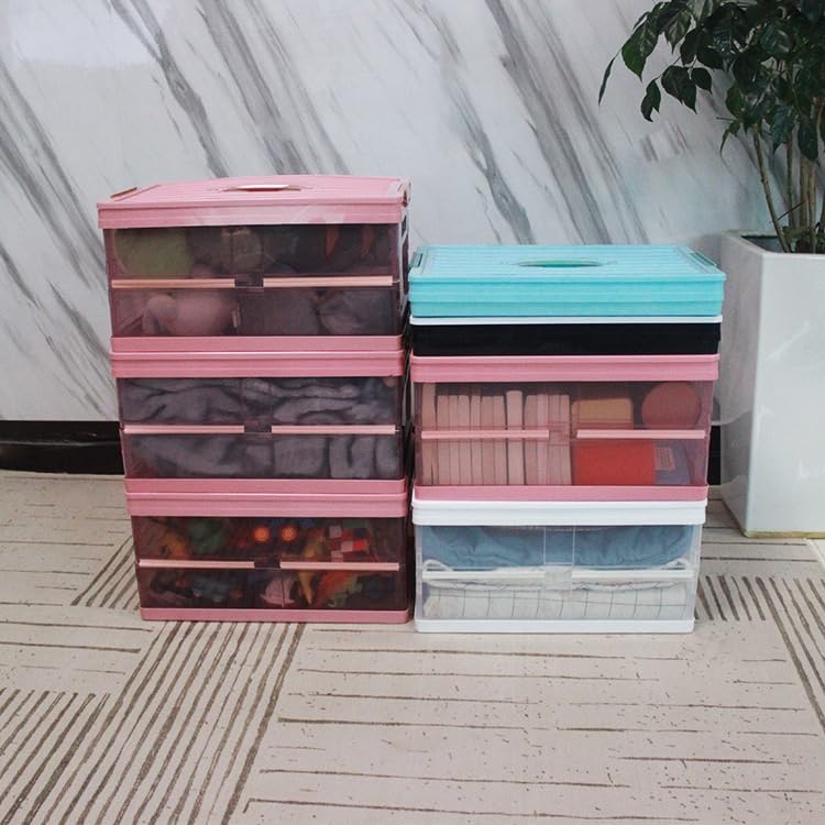 SIC Transparante opvouwbare opbergdoos, opvouwbare plastic opbergdoos, kofferbakorganizer voor auto, kast, thuis, bijkeuken, kantoor,(set (50 x 36 x 26 cm), roze SIC Transparante opvouwbare opbergdoos, opvouwbare plastic opbergdoos, kofferbakorganizer voor auto, kast, thuis, bijkeuken, kantoor,(set (50 x 36 x 26 cm), roze