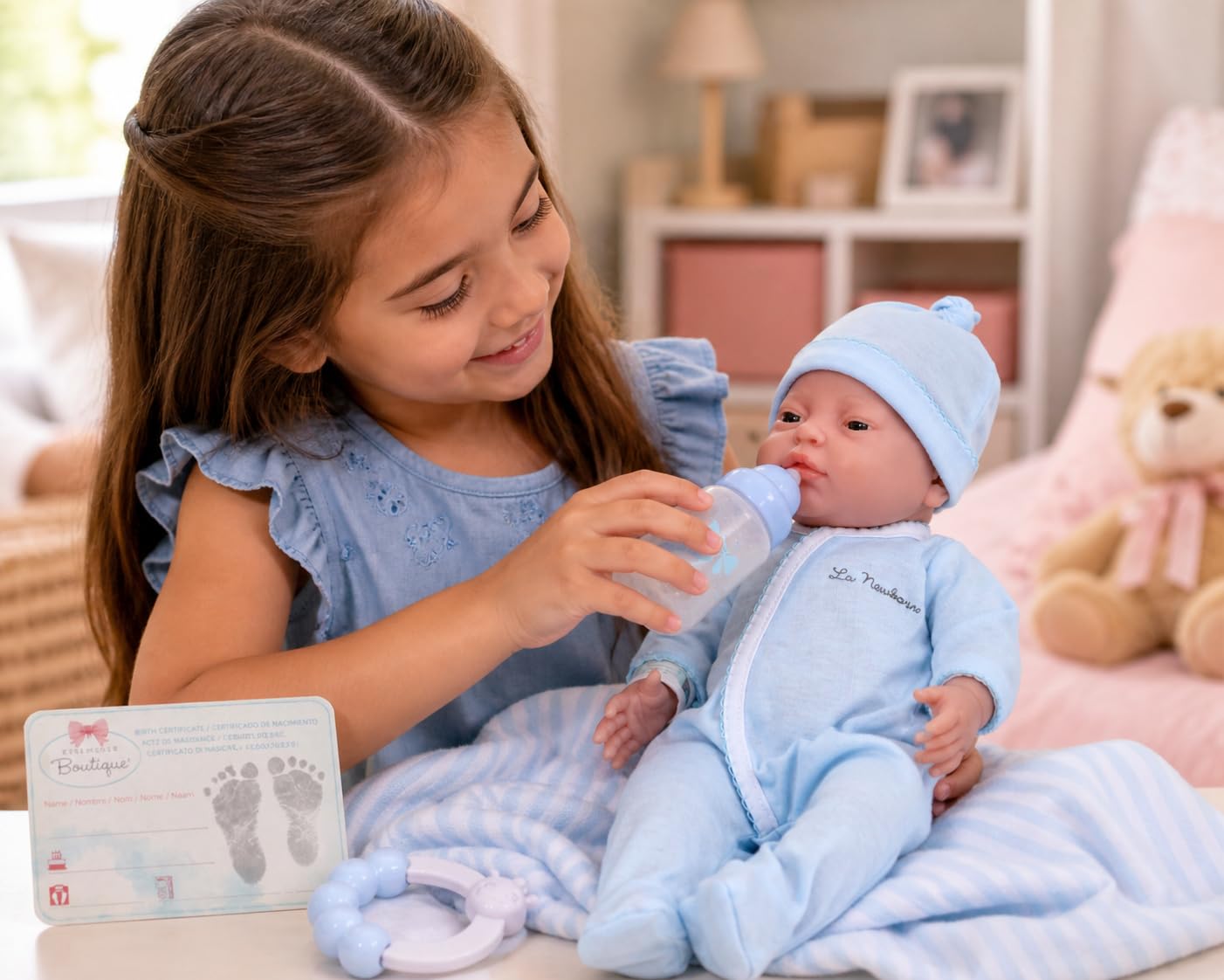 JC Toys Set regalo di 6 bambole realistiche La Neonato Classic | Bambola realistica da 43,2 cm con accessori | Blu | Età 2+ | Prodotto in Spagna